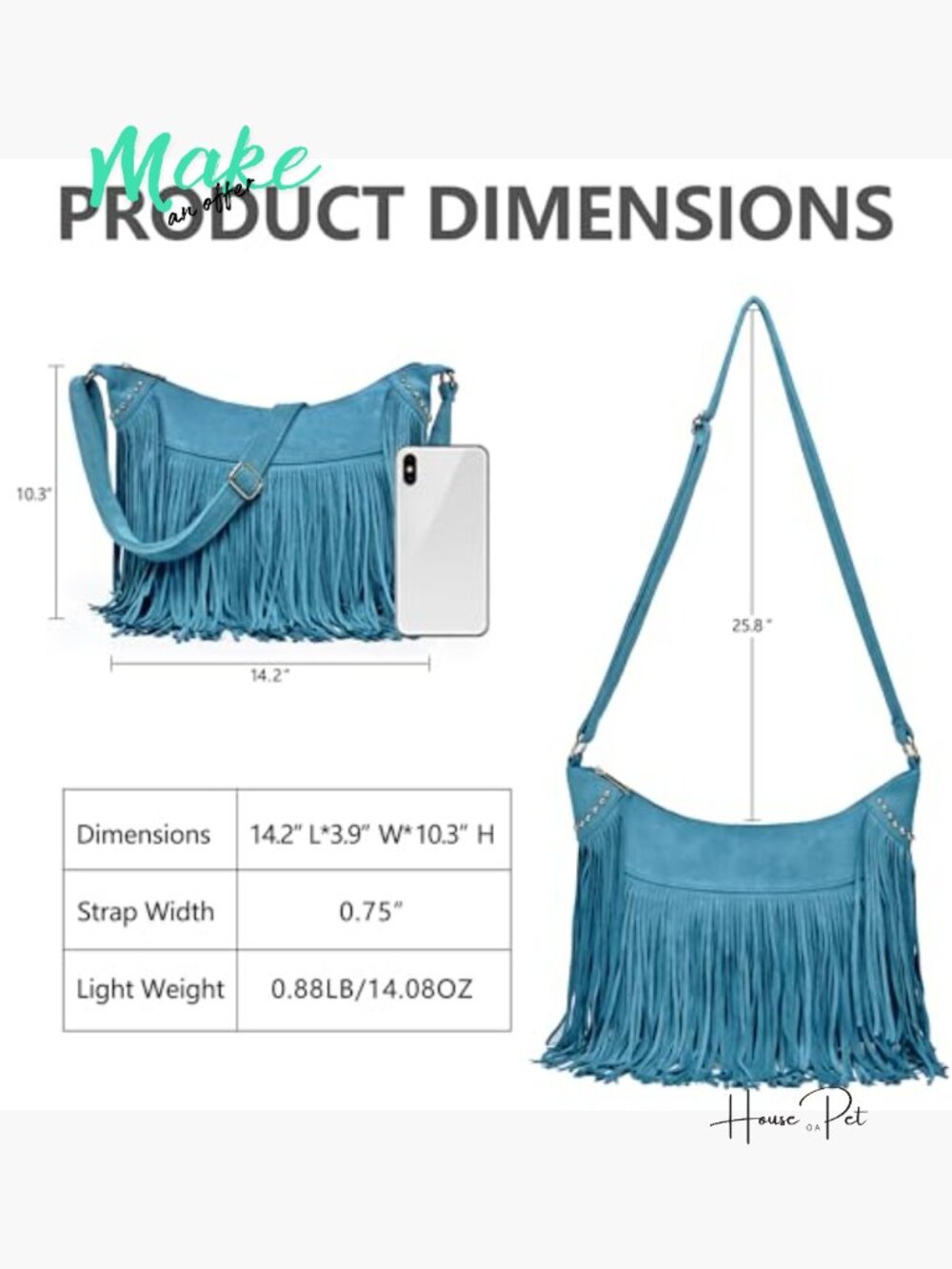 Vintage Suede Fringe Hobo Crossbody Bag Tassel Shoulder Purse - Picture 4 of 7